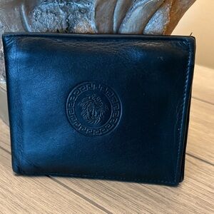 Versace Black Leather Bi-Fold Wallet with Embossed Medusa